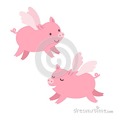 Cute flying pigs Vector Illustration