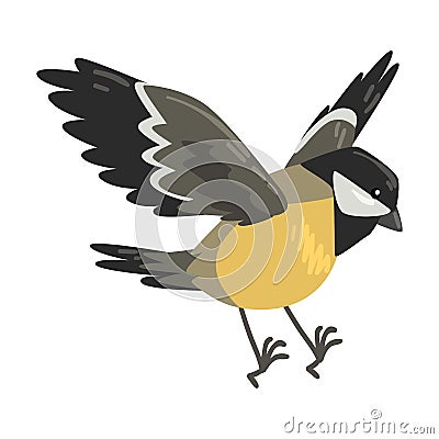 Cute Flying Titmouse Winter Bird, Beautiful Northern Birdie Vector Illustration Vector Illustration