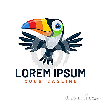 Cute Flying Toucan Bird Logo Template Vector Illustration