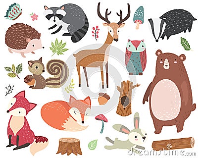 Cute Forest Animal Collections Set Vector Illustration