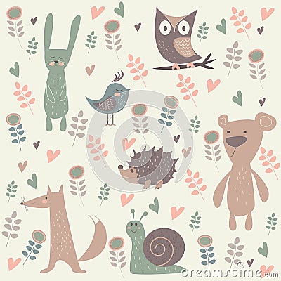 Cute forest animals Vector Illustration