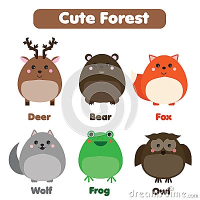 Cute forest animals wildlife set. Children style, isolated design elements, illustration Cartoon Illustration