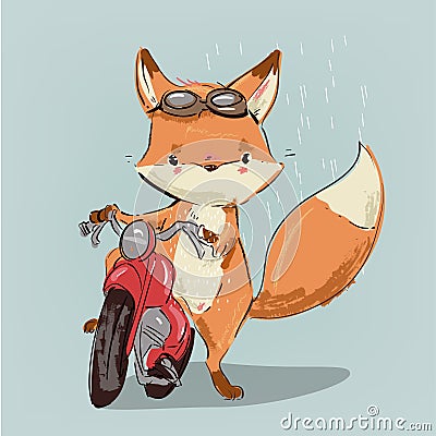 Cute fox on bike Vector Illustration