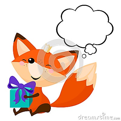 Cute fox with bright gift. Vector Illustration