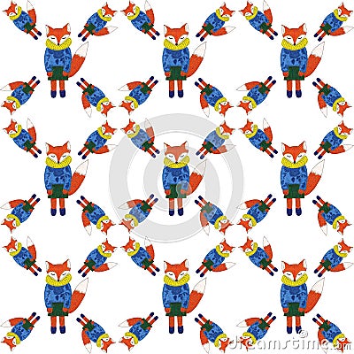 Cute Fox in cartoon style. Seamless pattern Stock Photo