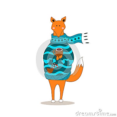 Cute fox christmas holiday greeting card vector Vector Illustration