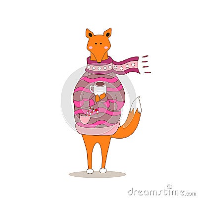 Cute fox christmas holiday greeting card vector Vector Illustration