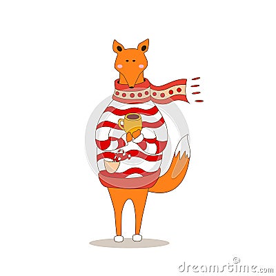 Cute fox christmas holiday greeting card vector Vector Illustration