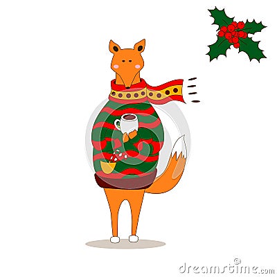 Cute fox christmas holiday greeting card vector Vector Illustration