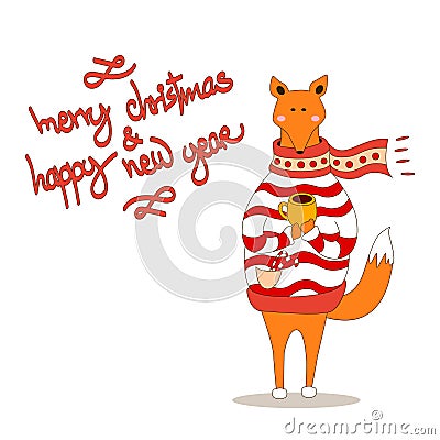 Cute fox christmas holiday greeting card vector Vector Illustration