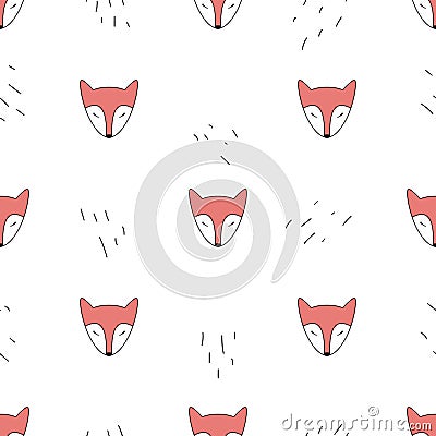 Cute fox faces vector seamless pattern Vector Illustration