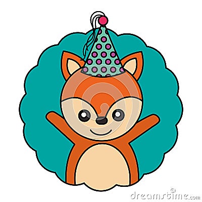 cute fox kawaii party hat Cartoon Illustration