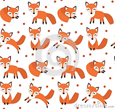 Cute fox seamless pattern. Foxy endless background, texture. Vector Illustration