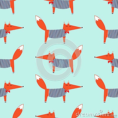 Cute fox seamless pattern. Vector Illustration