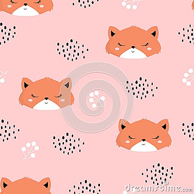 Cute fox seamless pattern Vector Illustration