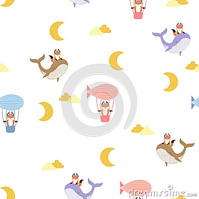 Cute foxes seamless pattern Vector Illustration