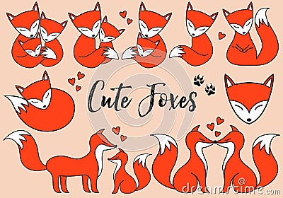 Cute foxes, vector set Vector Illustration