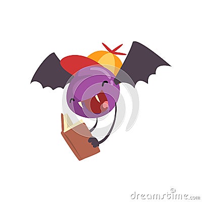 Cute Freaky Monster, Funny Bat Cartoon Character Reading Book Vector Illustration Vector Illustration