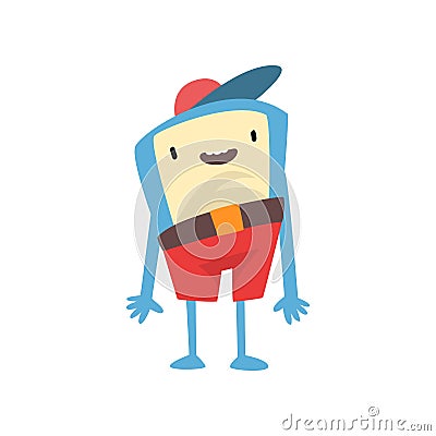 Cute Freaky Monster, Funny Colorful Alien Cartoon Character Wearing Shorts and Cap Vector Illustration Vector Illustration