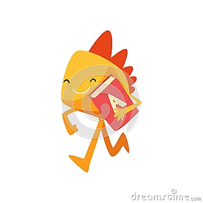 Cute Freaky Monster Running with Book, Funny Colorful Alien Cartoon Character Vector Illustration Vector Illustration