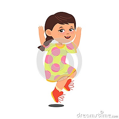 Cute Freckled Girl Jumping with Joy and Excitement Vector Illustration Vector Illustration