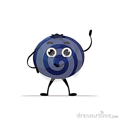 cute fresh juicy blueberry character tasty ripe berry fruit mascot personage isolated on white background healthy food Vector Illustration