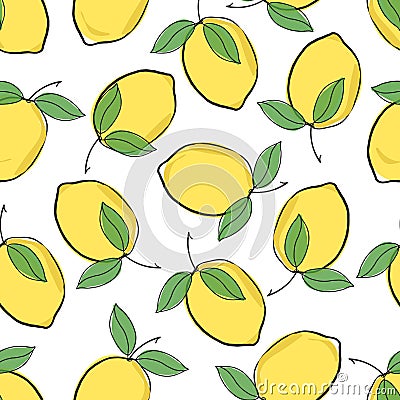 Cute fresh lemon yellow vector repeat seamless pattern on a white background. Vector Illustration