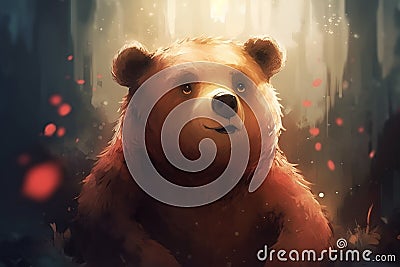 Cute and friendly bear in dream world, surrounded by vaporous patches of light Stock Photo