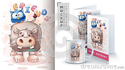 Cute friends - poster and merchandising. Vector Illustration