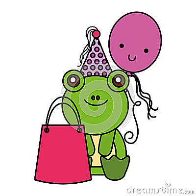 cute frog birthday gift balloon Cartoon Illustration