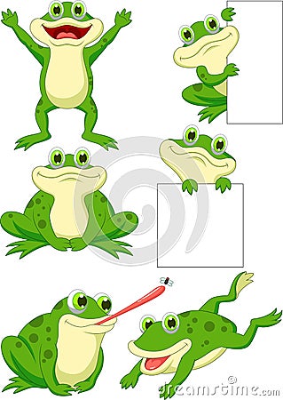 Cute frog cartoon collection set Vector Illustration