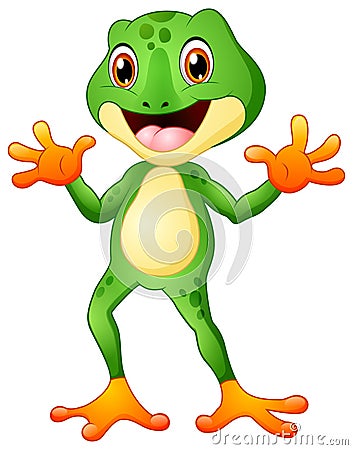 Cute frog cartoon waving both hands Vector Illustration