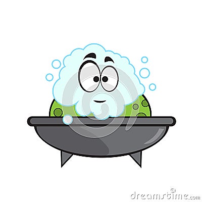 Cute frog taking bubble bath in bathtub. Cute cartoon animal illustration Vector Illustration