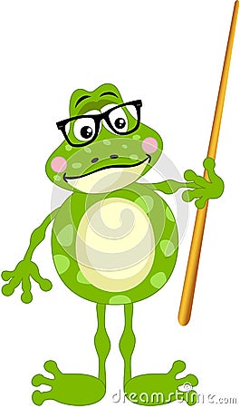 Cute frog teacher Vector Illustration