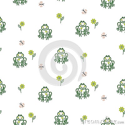 Cute frogs baby seamless vector pattern. Vector Illustration