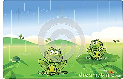 Cute frogs cartoon with background Cartoon Illustration