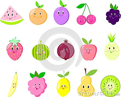 Cute fruit isolated garnet, raspberry, comedian, watermelon Stock Photo