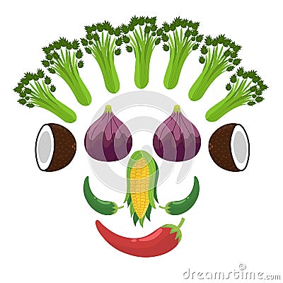 Cute fruit and vegetable face. Vegan mask Vector Illustration