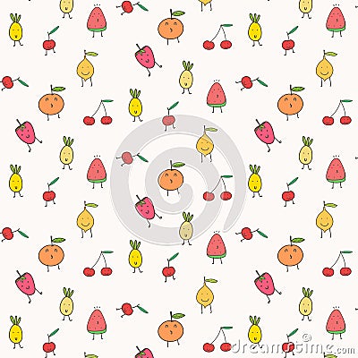 Cute Fruits Pattern Background. Vector Illustration