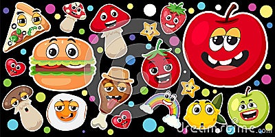 Cute fruits sticker seamless pattern Vector Illustration