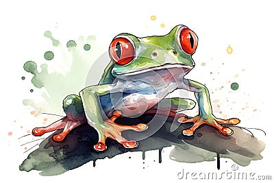 Cute full length profile of happy red-eyed tree frog Stock Photo