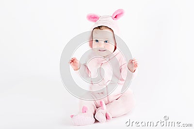 Cute funny baby dressed as an Easter bunny Stock Photo