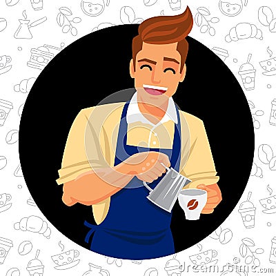 Cute and funny barista Vector Illustration