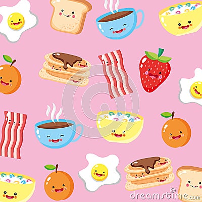 Cute and funny breakfast icons Vector Illustration