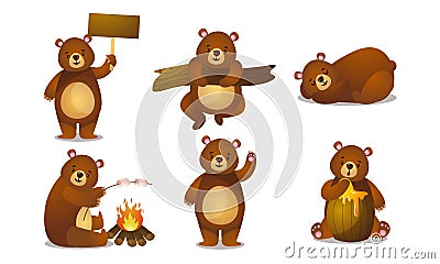 Cute funny brown bear animals doing everyday things vector illustration Vector Illustration