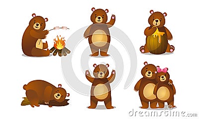 Cute funny brown bear animals enjoying life things vector illustration Vector Illustration
