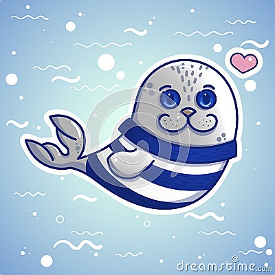 Cute funny cartoon seal - sea calf Vector Illustration