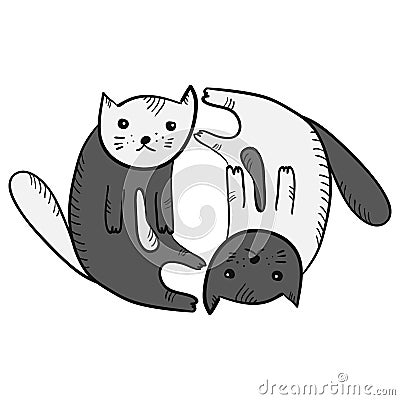 Cute funny cartoon yin and yan cats symbol Stock Photo