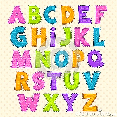 Cute funny childish alphabet Cartoon Illustration