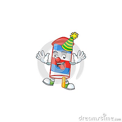 Cute and funny Clown rocket USA stripes cartoon character mascot style Vector Illustration